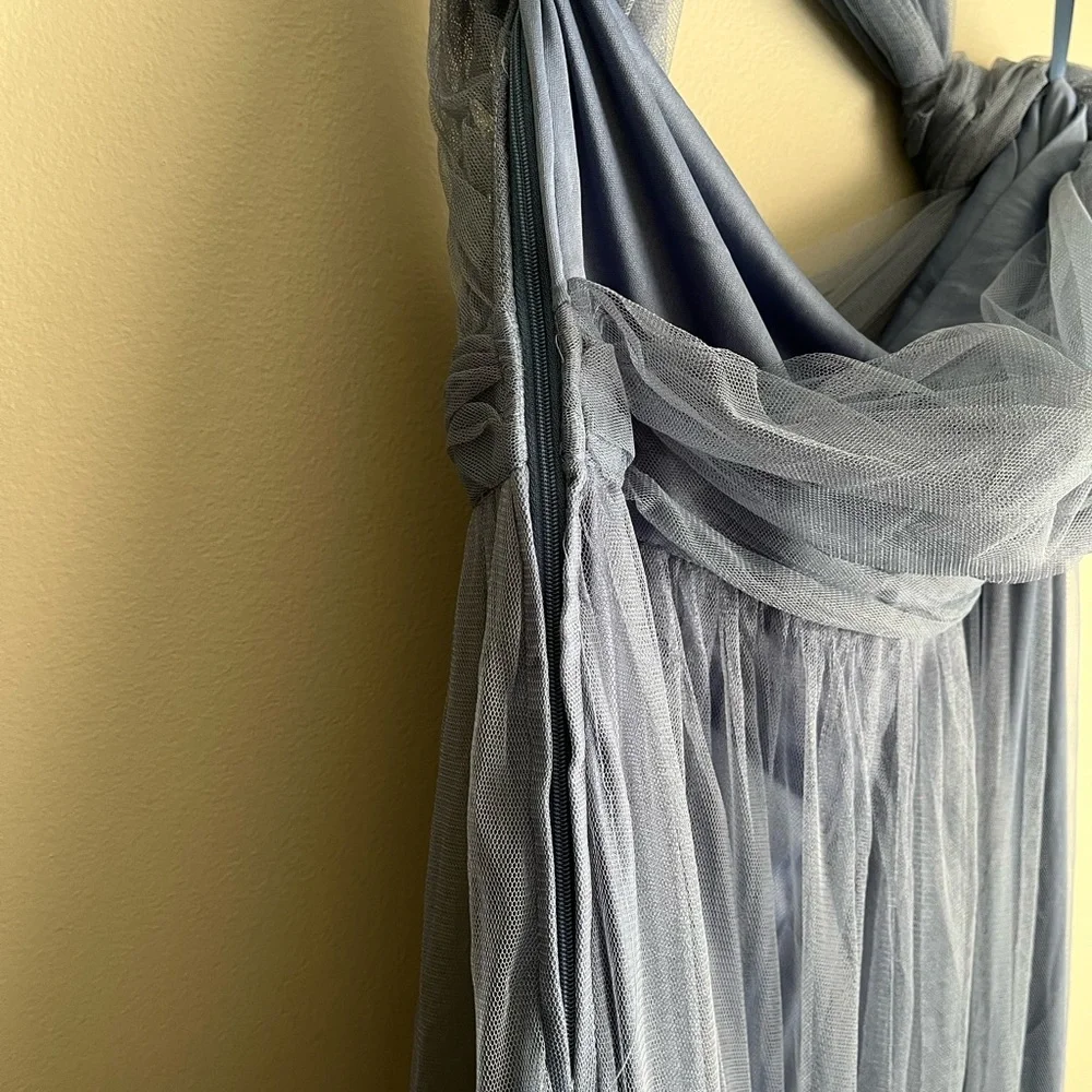 Windsor One-Shoulder Slate Blue Gown - Picture 6 of 8